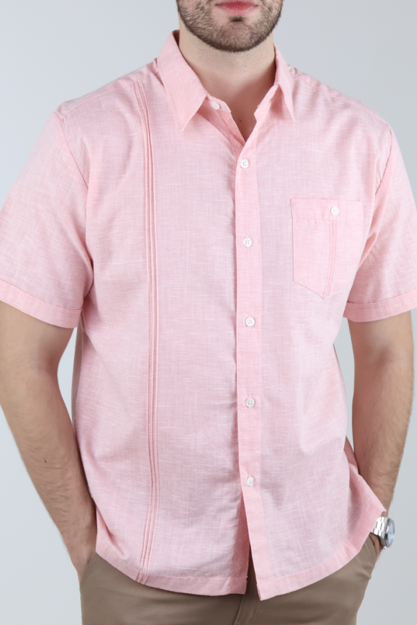 Camisa Elegante Tipo Guayabera Color Salmón Para Hombre Corte Clásico